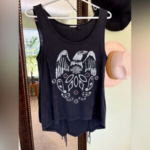 Harley Davidson Eagle Fringe Rhinestones Graphic Stone Wash Black Tank Top